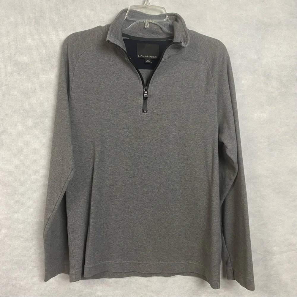 Banana Republic Sweater Mens Medium Gray Sweatshirt 1/4 Zip Pullover Cotton